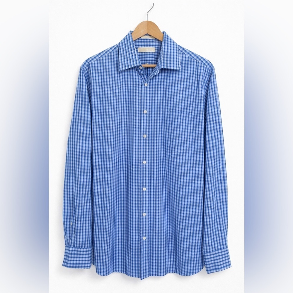Michael Kors Men’s Blue Plaid Button Down Shirt Sz XL - Picture 2 of 6